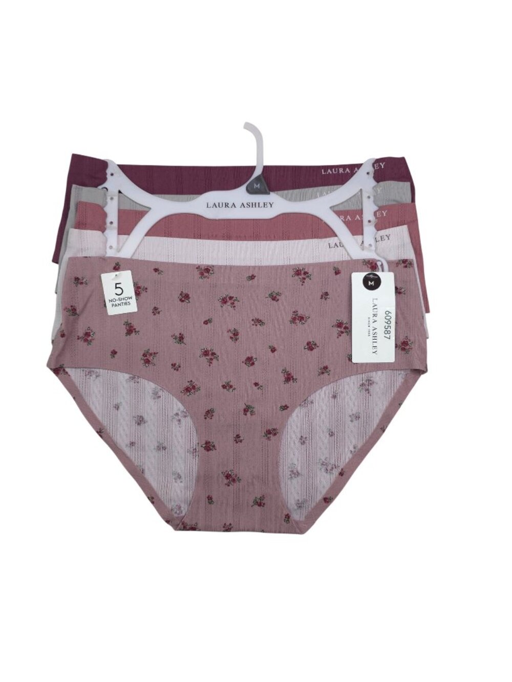 Laura Ashley Womens 5-Pack No-Show Panties Medium Nylon/Spandex Pink Neutral